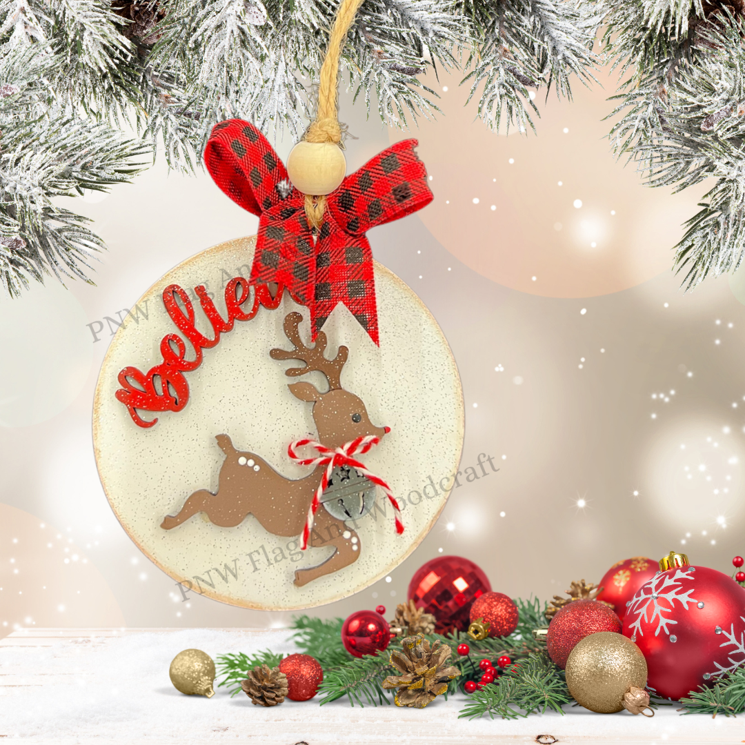 Merry & Bright Believe Reinder ornament